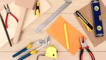 Free photo arrangement of tools for carpentry on desk