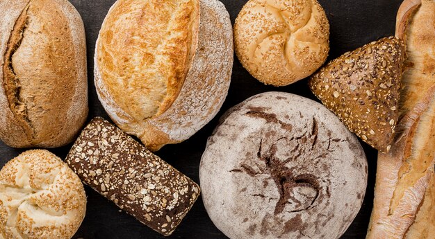 Arrangement of various types of baked bread