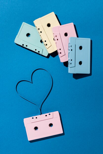 arrangement of vintage cassette tapes