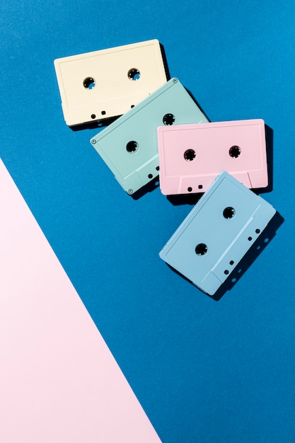 Arrangement of vintage cassette tapes