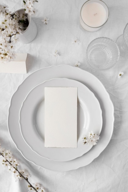 Arrangement of white table for a delicious meal