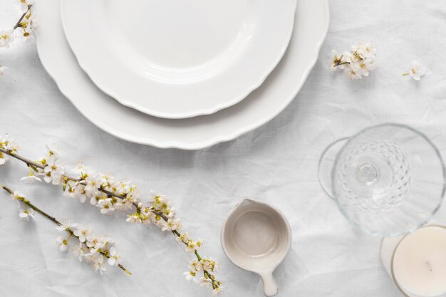 Arrangement of white table for a delicious meal