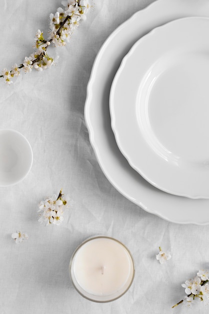 Arrangement of white table for a delicious meal