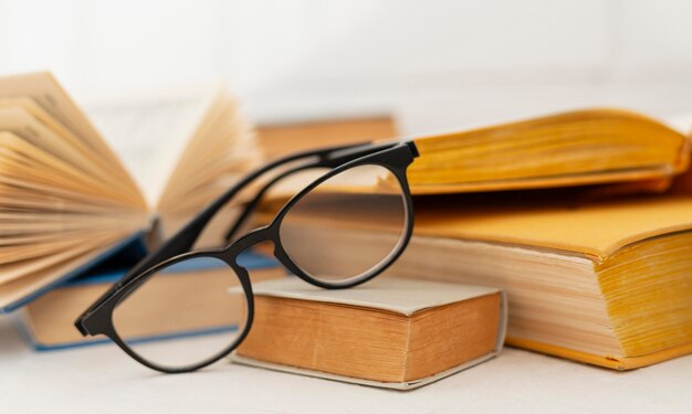 Arrangement with books and glasses