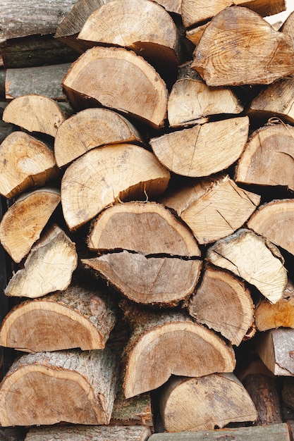 Arrangement with cut wood for heating
