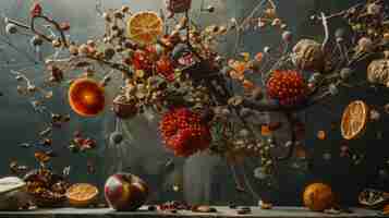 Free photo arrangement with decorative dried fruits and vegetables