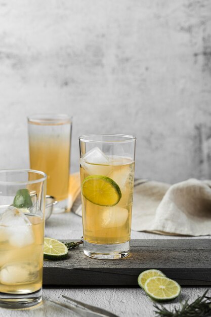 Arrangement with delicious drink with lime