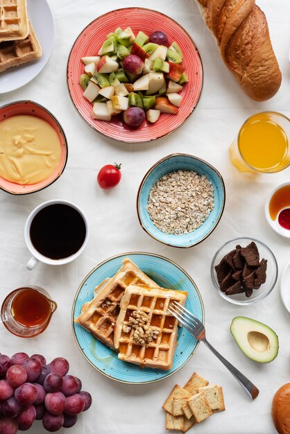 Arrangement with delicious food flat lay