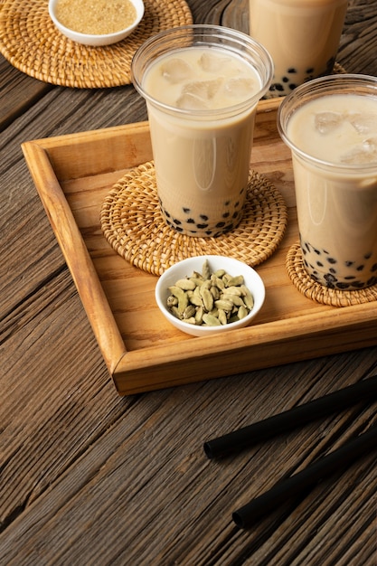 arrangement with delicious traditional thai tea