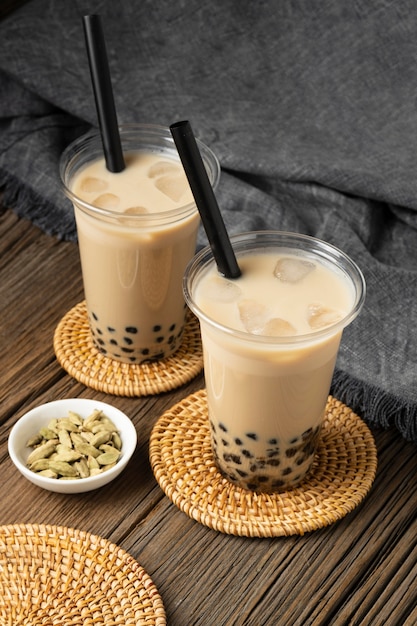 arrangement with delicious traditional thai tea