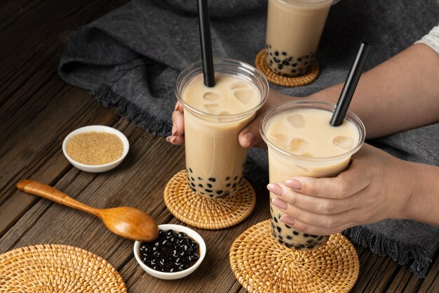 arrangement with delicious traditional thai tea