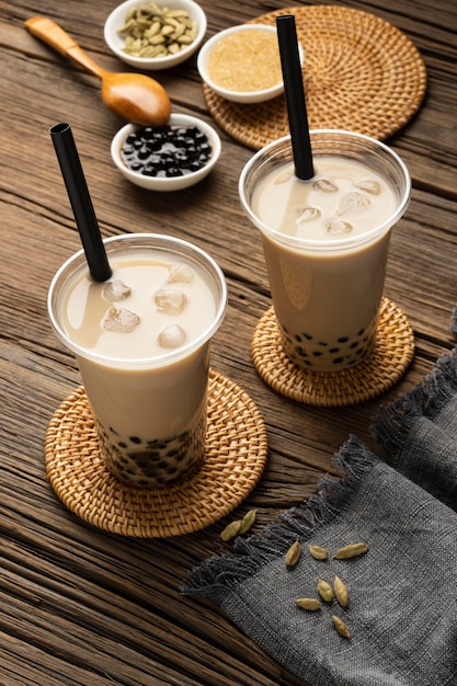 arrangement with delicious traditional thai tea