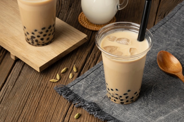 arrangement with delicious traditional thai tea