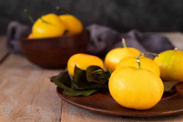 Arrangement with quince on wooden background