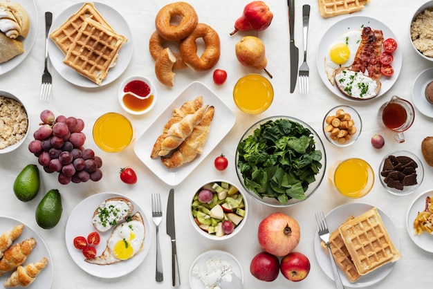 Arrangement with tasty food flat lay