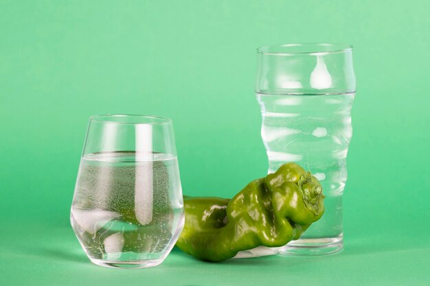 Arrangement with water and fresh pepper