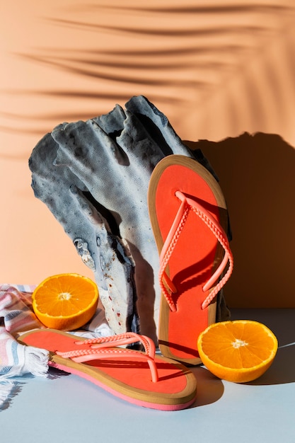 Arranglement with flip flops and orange slices
