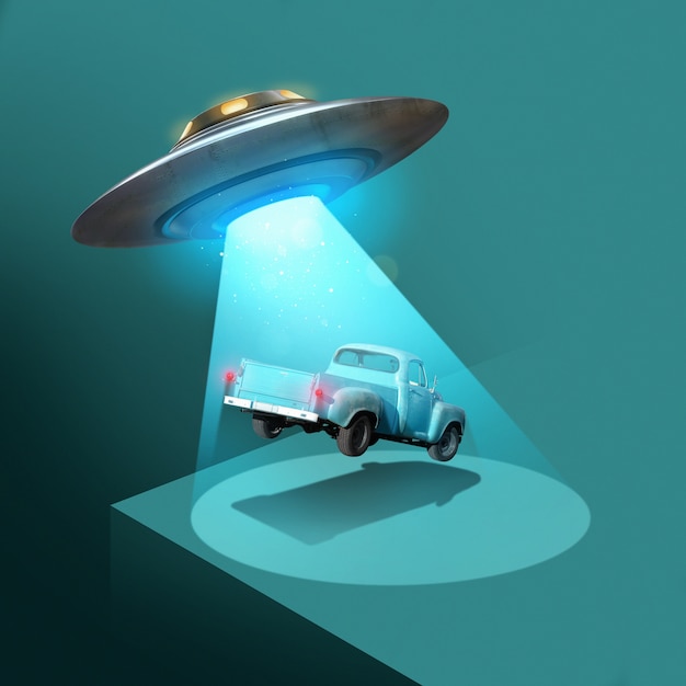 Free photo arrival of aliens concept with car