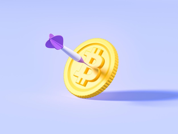 Arrow hit the center of bitcoin target 3d render illustration