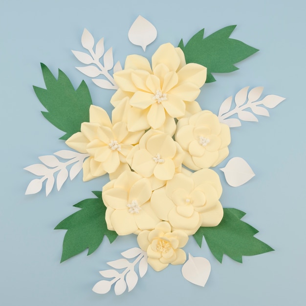 Art concept with arrangement paper flowers