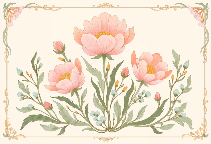 Free Photo art noveau beautiful flowers