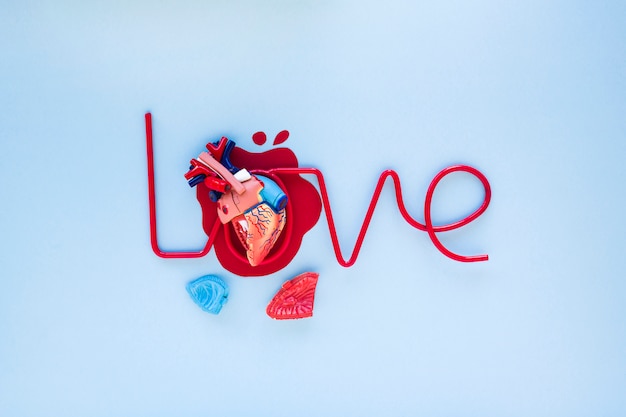 Artificial heart on love writing