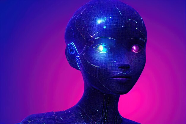Искусственный интеллект в голове гуманоида с нейронной сетью думает, что искусственный интеллект с цифровым мозгом