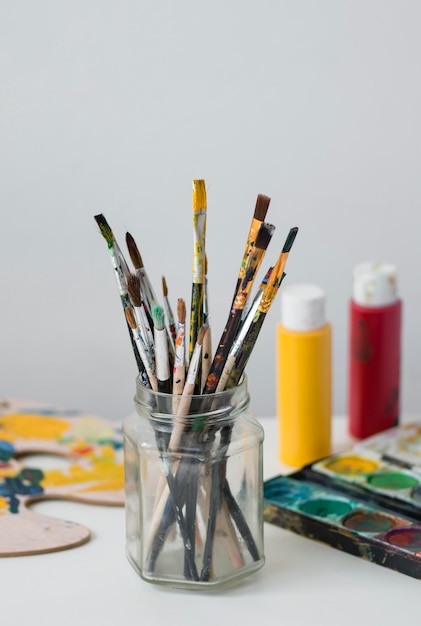 Artist props collection on table