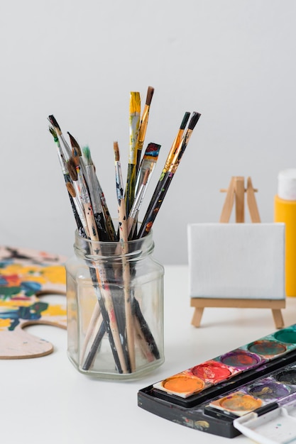 Artist props collection on table