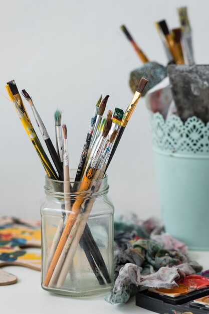 Artist props collection on table