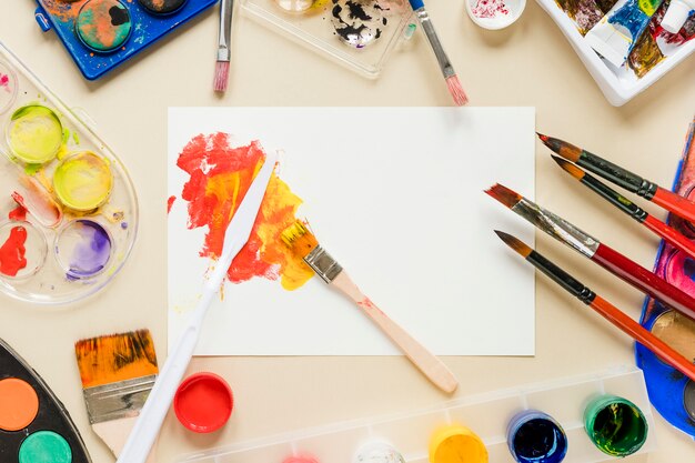 Artist tools collection on desk