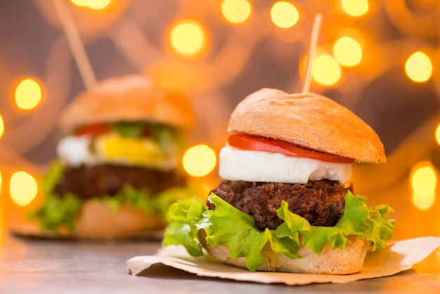 Artistic photo of hamburger with bokeh
