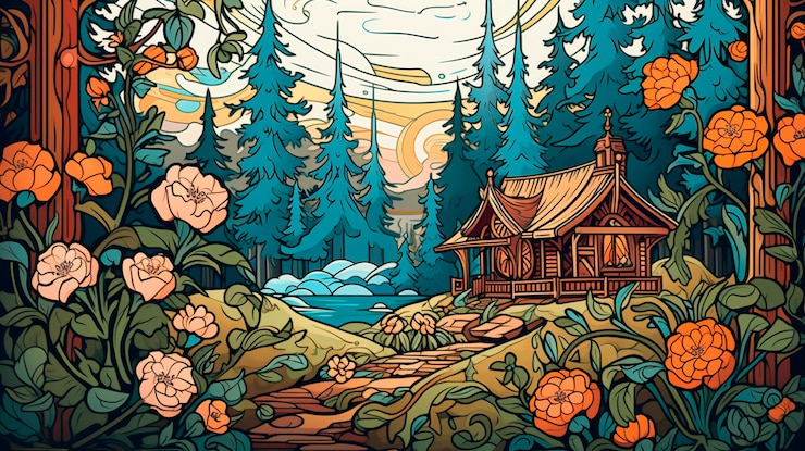 Free Photo artistic scene inspired by the art nouveau style with colorful depictions