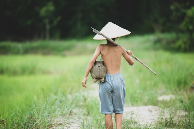 Asian boy life on the countryside