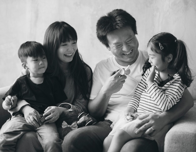 Free photo asian family happiness togetherness at home