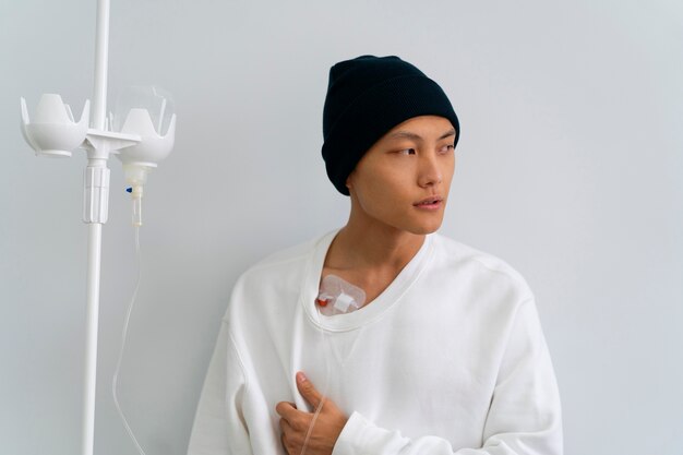Asian man with cancer front view