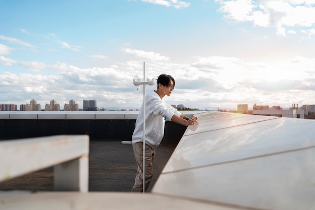 Free photo asian man with cancer side view