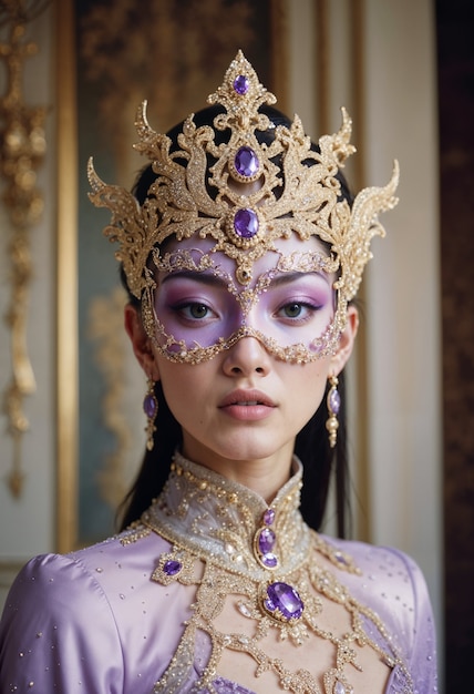 Free photo asian queen with crown and mask