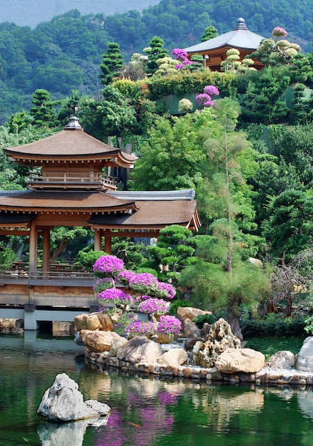 Asian temple and pond