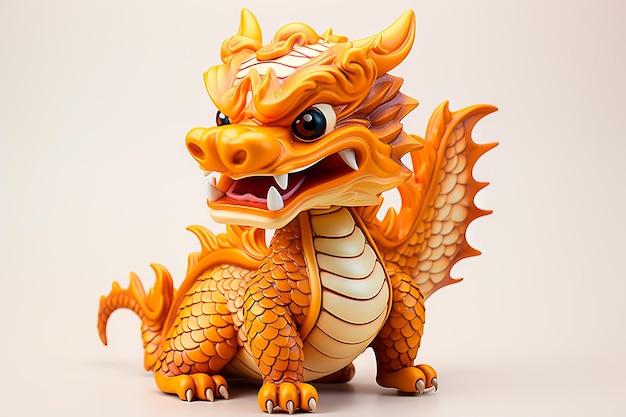 Asian traditional golden dragon in cartoon style on light background