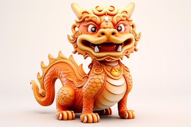 Free photo asian traditional golden dragon on light background