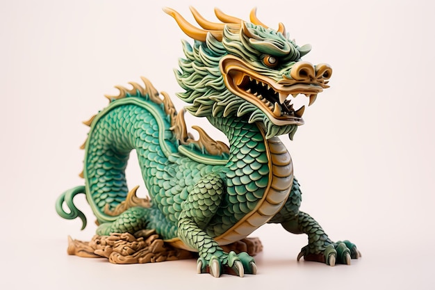 Free photo asian traditional green dragon deity on light background