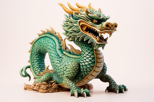 Asian traditional green dragon deity on light background