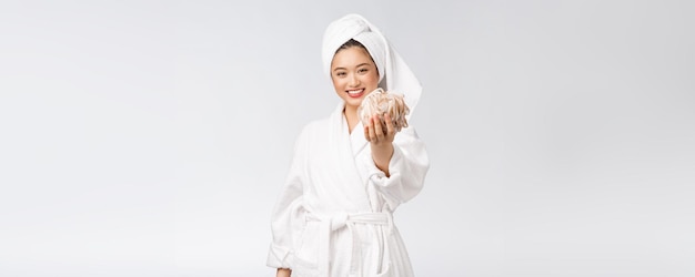 Asian woman being happy with the shower Studio concept