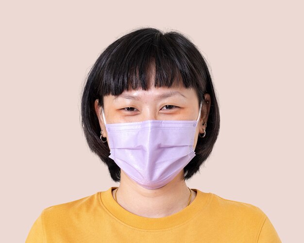 Asian woman mockup psd wearing face mask in the new normal