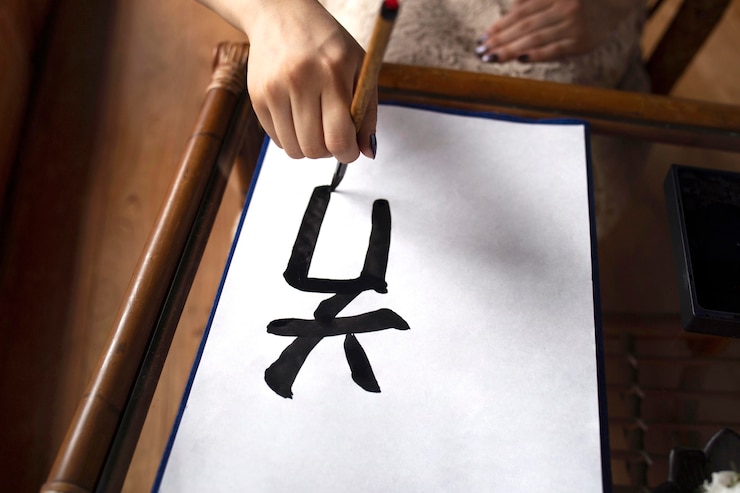 無料Photo 屋内で日本の手書きを練習しているアジアの女性