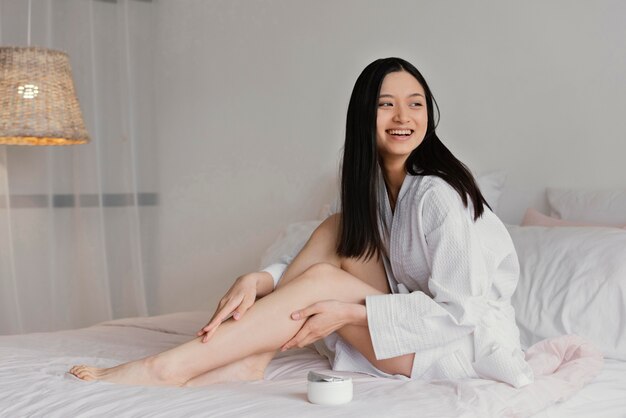 Asian woman relaxing at home