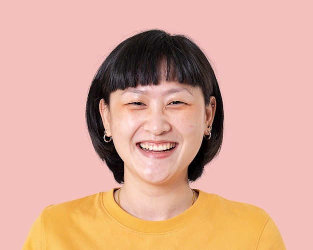 아시아 여자 미소, 행복 한 얼굴 초상화 클로즈업
