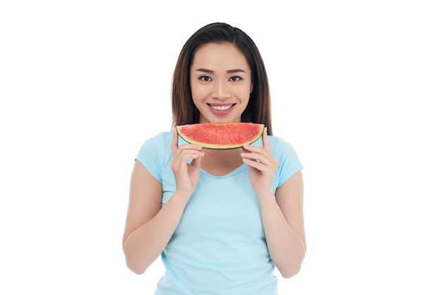 Asian Woman with Slice of Watermelon