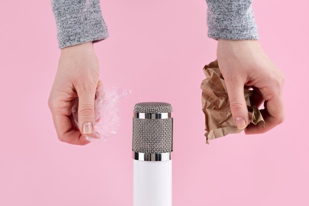 Микрофон asmr с морщинистой бумагой для звука